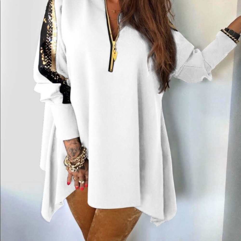 Sequins patchwork Stand zipper design blouses❣️❣️